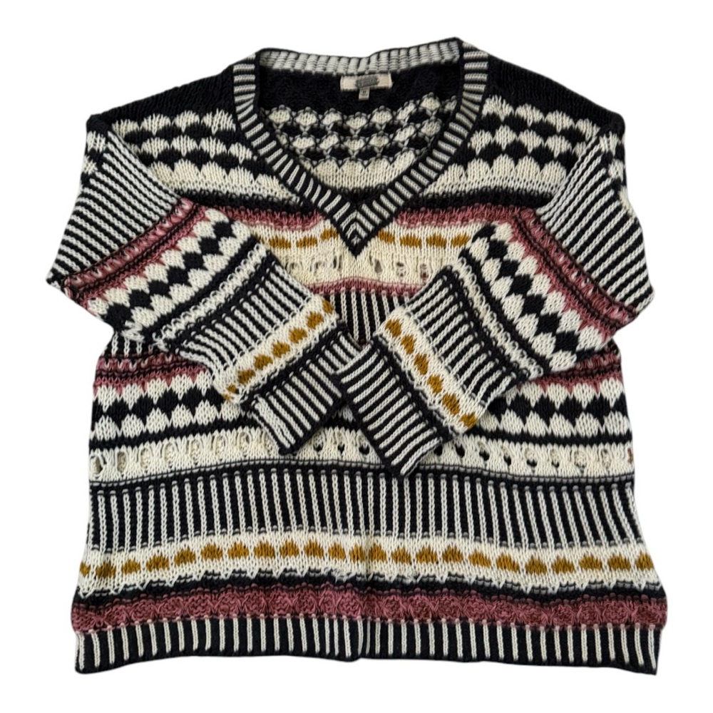Striped Multicolor V-Neck Women’s Sweater sz Medium